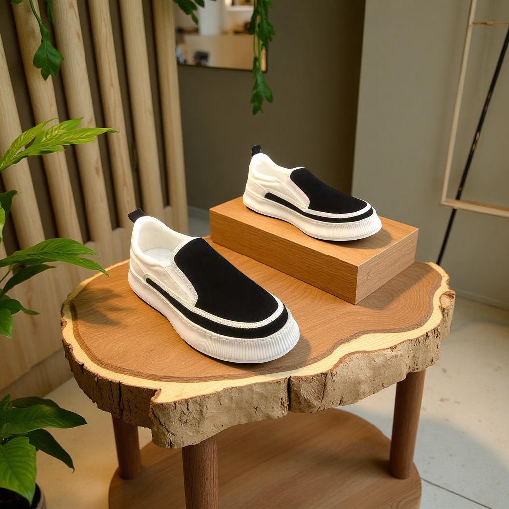 春季男鞋透气帆布鞋2025新款厚底一脚蹬休闲平底百搭潮鞋