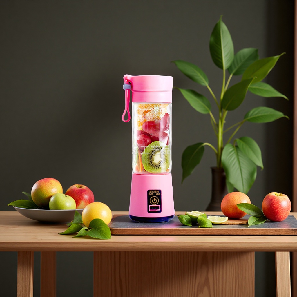 便携式榨汁杯USB充电家用水果榨汁机多功能移动电源便携果汁杯白底实物图