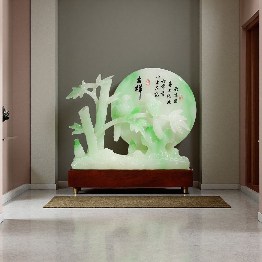 玉石工艺品竹报平安吉祥摆件手工雕刻平安符家居装饰礼品