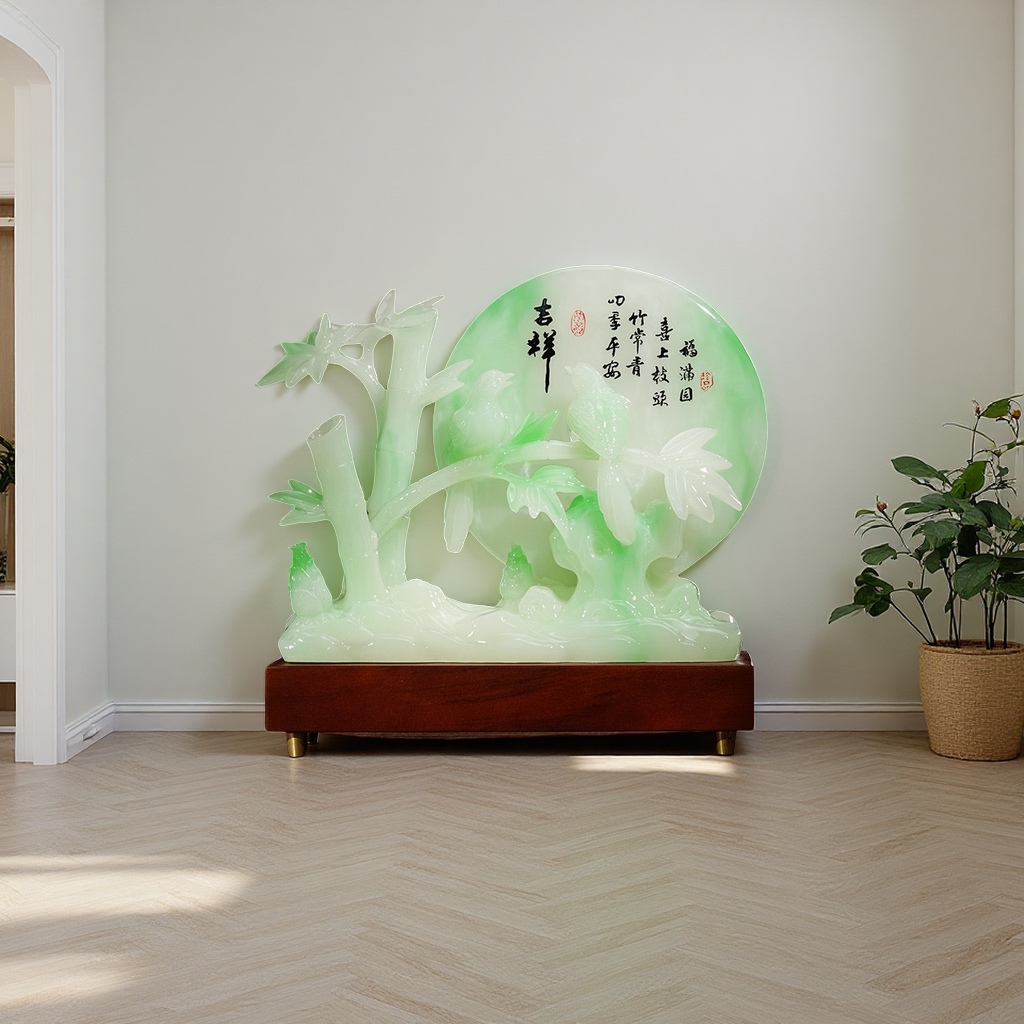 Jade handicrafts, bamboo announcements for peace and good fortune, hand-carved peace amulets, home decoration gifts details Picture