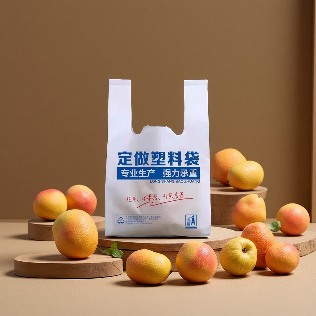 Supermarket fruit hand-held plastic bags, vest packaging bags, transparent packing bags, wholesale logo convenience shopping bags, plastic self-sealing bags details Picture