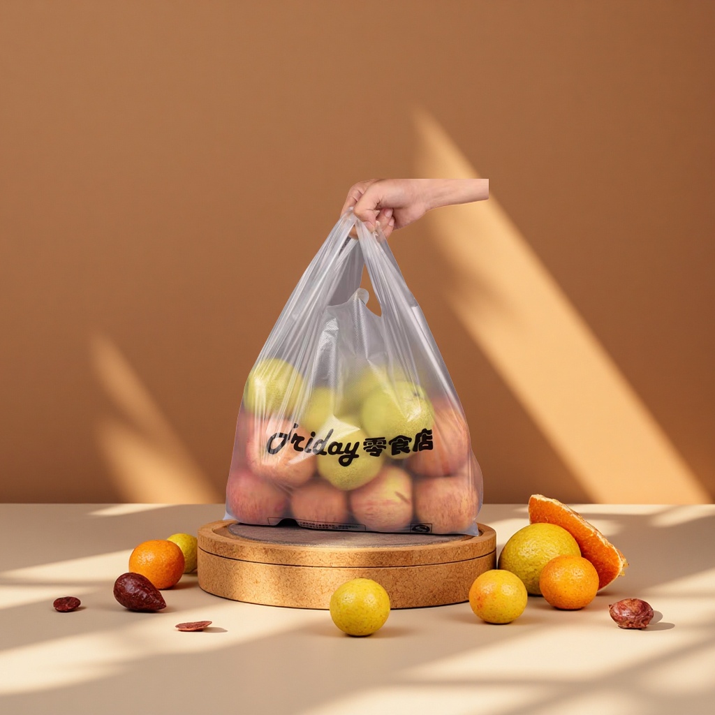 Supermarket fruit hand-held plastic bags, vest packaging bags, transparent packing bags, wholesale logo convenience shopping bags, plastic self-sealing bags Application Scenario