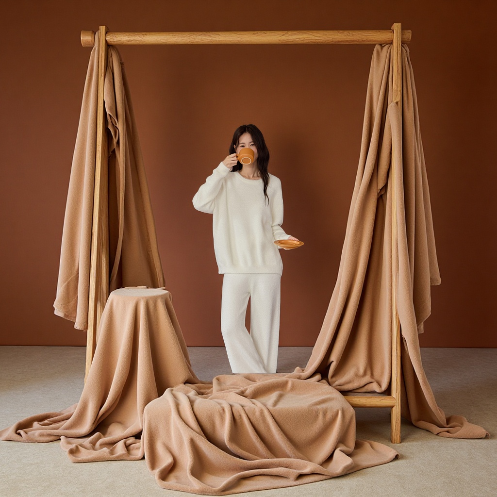 Autumn and winter faux mink fleece pajamas, women's long-sleeved shirts, long pants, pullovers, loose and warm home wear, two-piece sets, women's sweaters