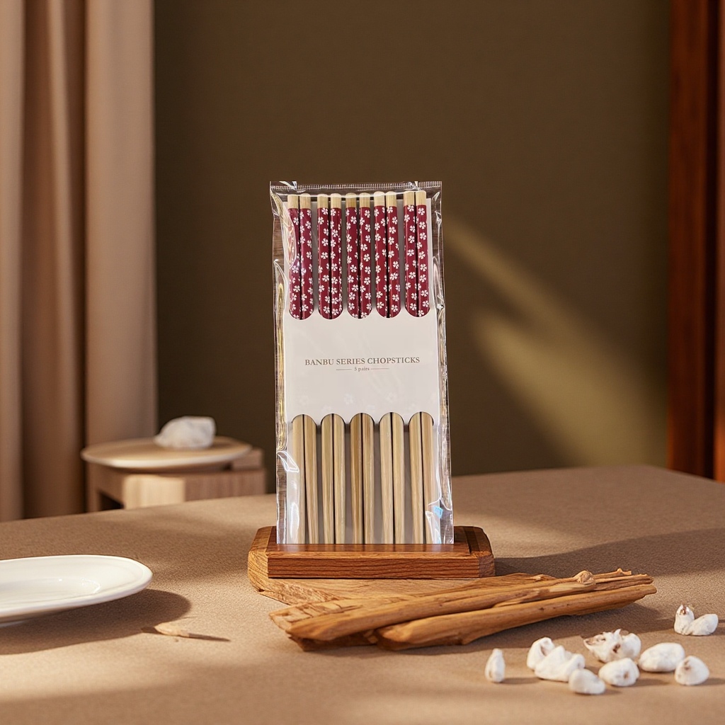 New household bamboo chopsticks, creative printed tableware, practical and environmentally friendly bamboo chopsticks set for daily necessities details Picture