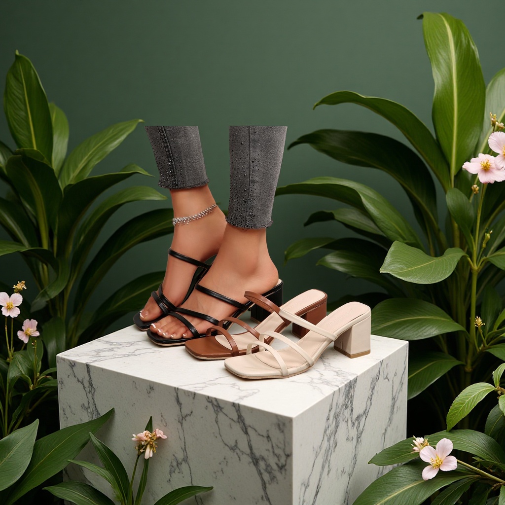 2025新款夏季黑色细带凉鞋女仙女风中跟拖鞋外穿粗跟一字带时尚女鞋