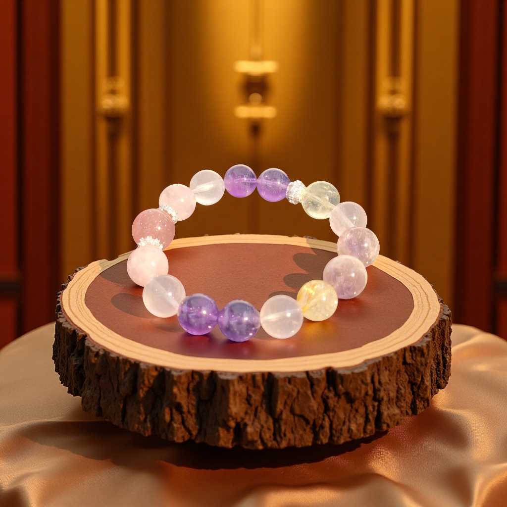 十二生肖开运手串：子鼠专属
紫兔毛金发晶白幽灵乌拉圭紫水晶黄水晶白幽灵细节图