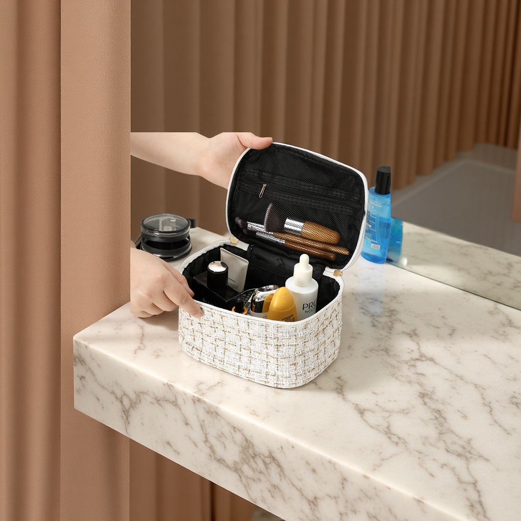 化妆包/化妆袋三件套/绗缝包/化妆包pu/网格化妆包细节图