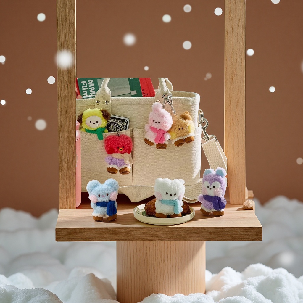 韩国BT21BOOTS迷你minini围巾雪地靴毛绒公仔挂件可爱包挂饰毛绒玩具公仔挂饰