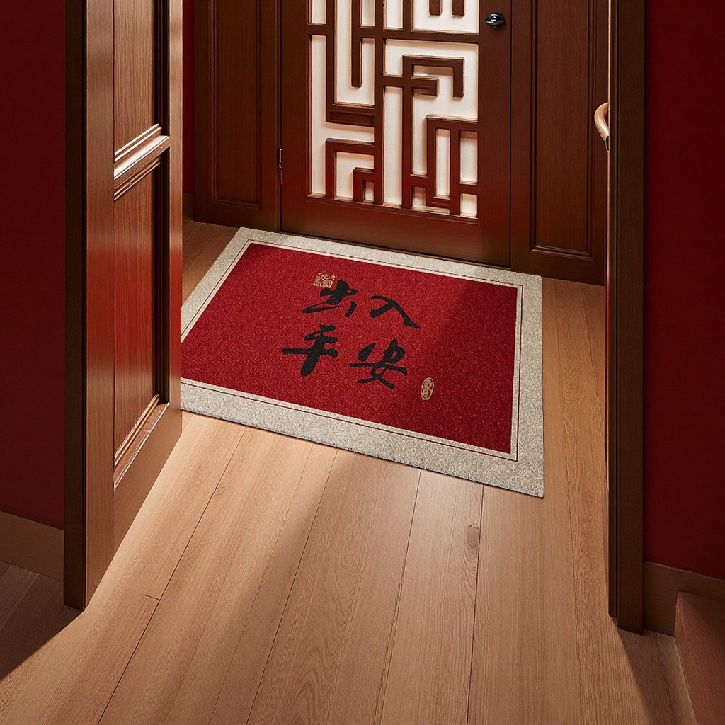 新中式红色丝圈门口垫高级感家用防滑耐脏出入平安脚垫地垫