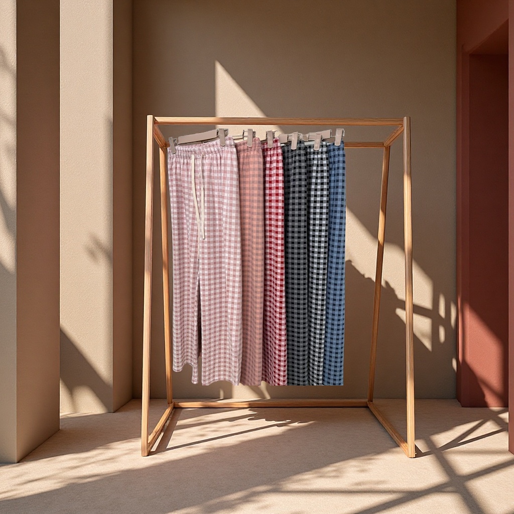 秋冬新款德绒保暖休闲格子宽松大码外穿睡裤女家居裤遛弯舒适女装