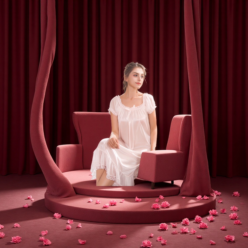 Court retro sexy nightgown for women, summer princess lace short-sleeved home wear, laid-back style, can be worn outside as women's lace chiffon shirt, women's chiffon shirt