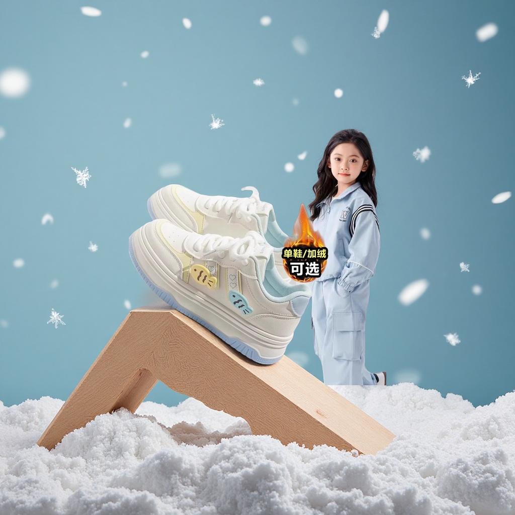 女童运动鞋加绒加厚小白板鞋学生儿童棉鞋童鞋女童鞋子婴儿皮鞋运动鞋