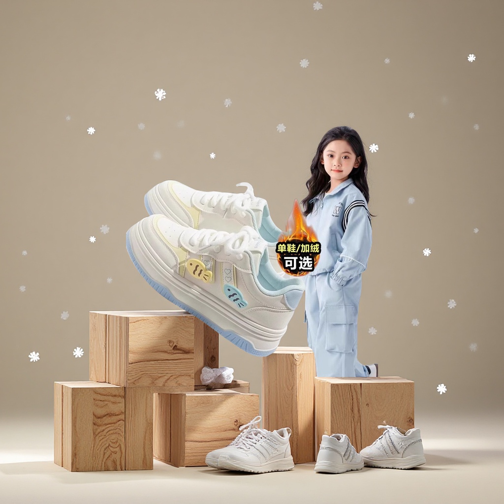 女童运动鞋加绒加厚棉鞋学生童鞋白板鞋儿童休闲鞋运动鞋子女童鞋