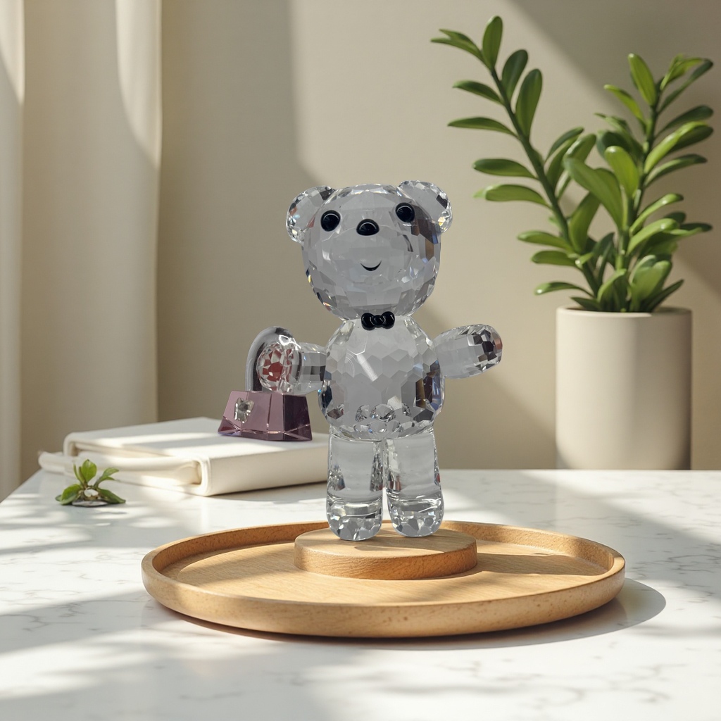 水晶熊粉色款可爱摆件儿童房装饰水晶工艺礼品创意礼物收藏品