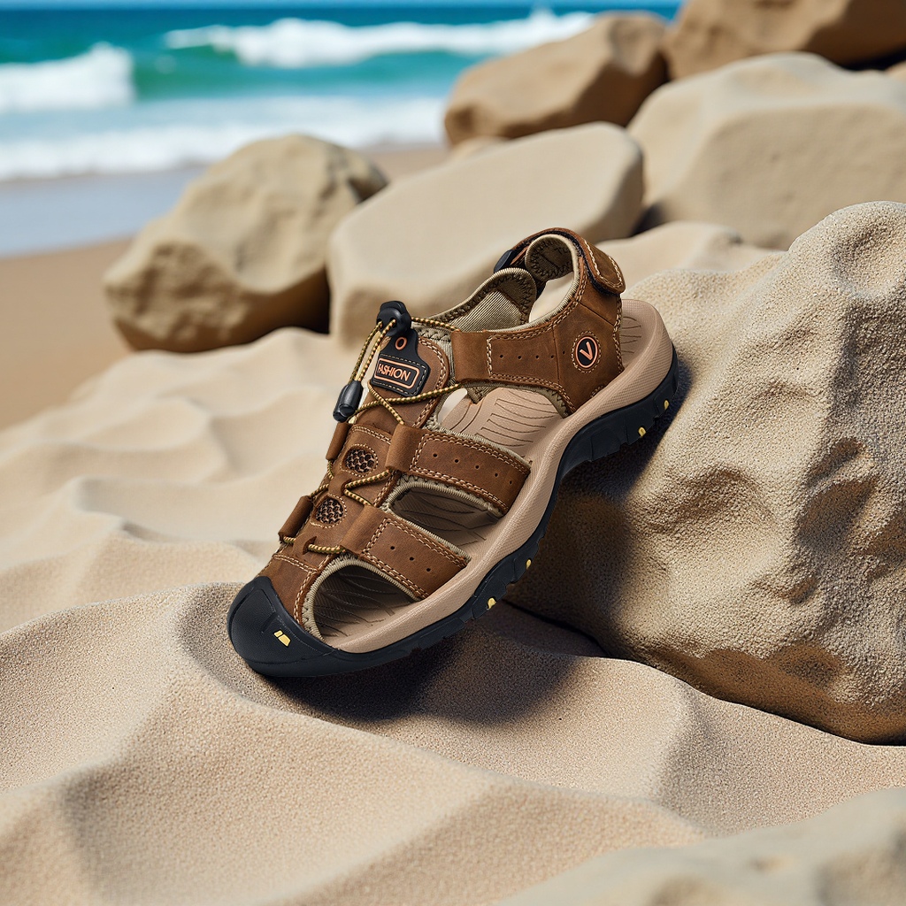 夏季男士大码户外运动包头真皮凉鞋防滑橡胶底休闲溯溪沙滩鞋运动营地鞋