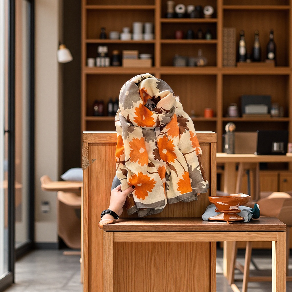 2025 New Korean-style versatile long cotton and linen shawl for autumn and winter warmth, paired with a thin women's scarf as a clothing accessory details Picture