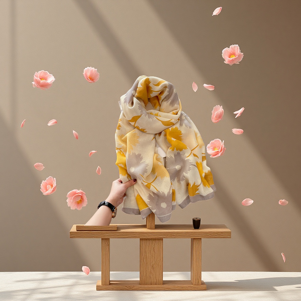 2025 New Korean-style versatile long cotton and linen shawl for autumn and winter warmth, paired with a thin women's scarf as a clothing accessory Specification image