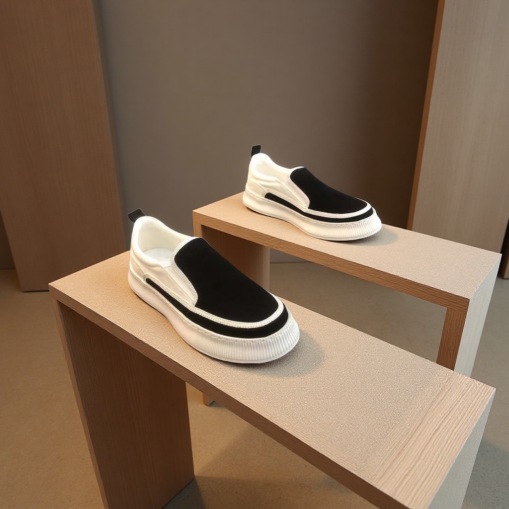 春季新款男士透气帆布鞋百搭厚底一脚蹬休闲潮鞋平底男式休闲单鞋