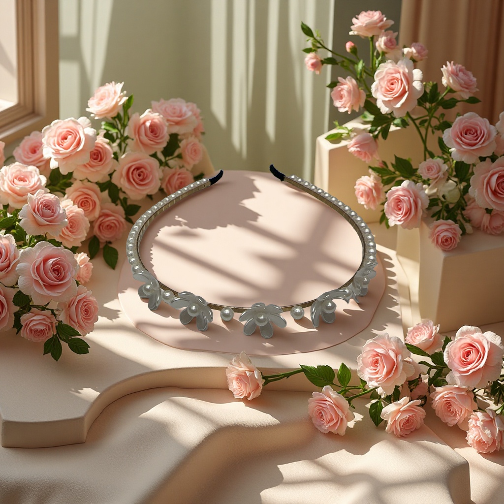 日韩网红外出发箍女气质头箍压发双层珍珠花朵甜美发饰