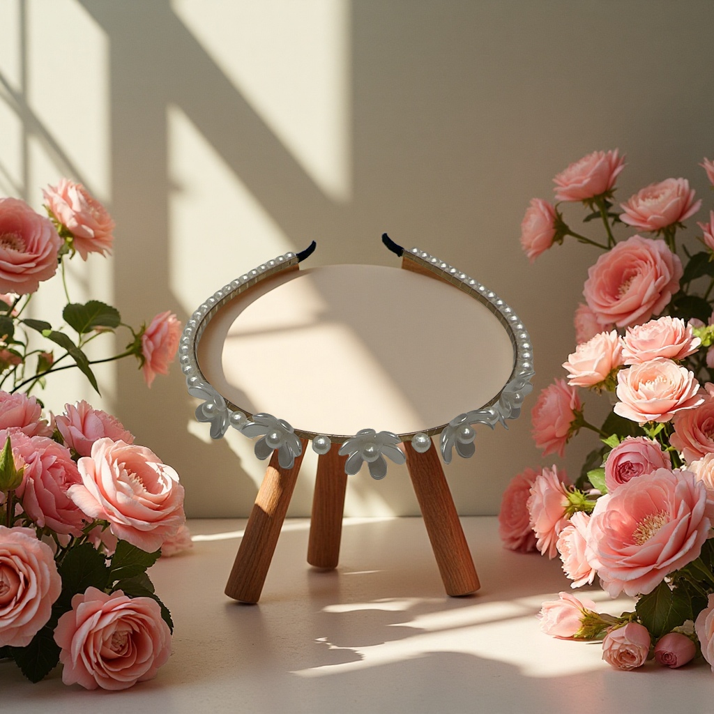 日韩网红外出发箍女气质头箍压发双层珍珠花朵甜美发饰产品图