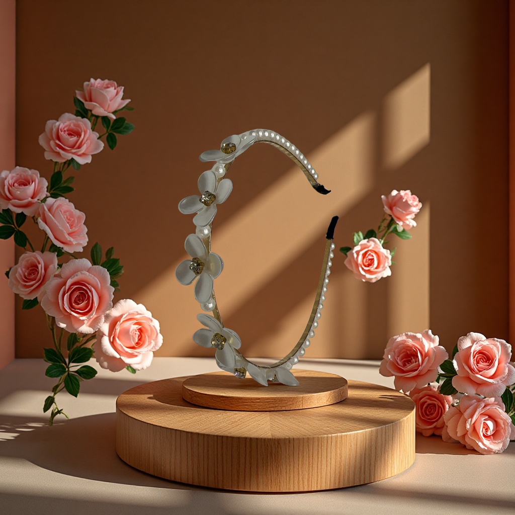 日韩网红外出发箍女气质头箍双层珍珠花朵甜美发饰头饰品