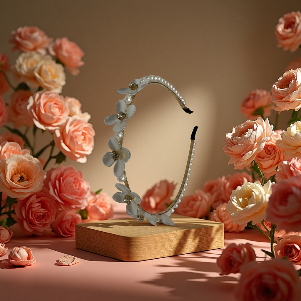 日韩网红外出发箍女气质头箍双层珍珠花朵甜美发饰头饰品细节图