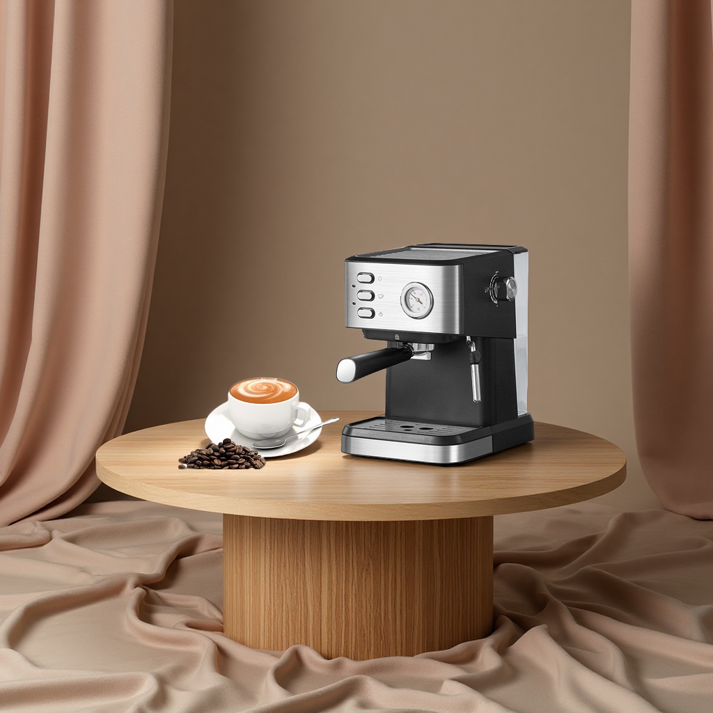 外贸跨境货源家用小型半自动高压蒸汽打奶泡一体咖啡机厨房电器