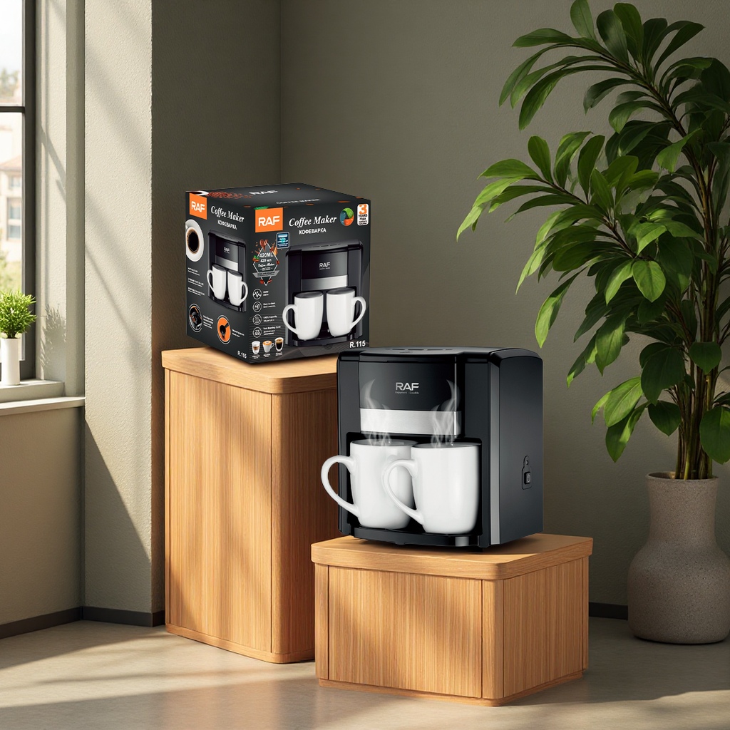 RAF European standard cross-border small semi-automatic coffee machine, household drip, American double-cup automatic Mocha pot, kitchen appliances Specification image