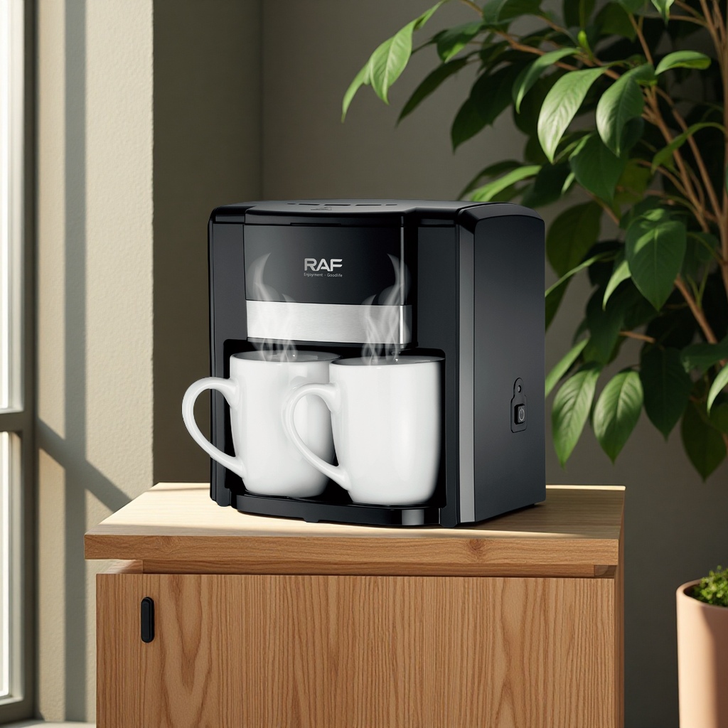 RAF European standard cross-border small semi-automatic coffee machine, household drip, American double-cup automatic Mocha pot, kitchen appliances Item Picture