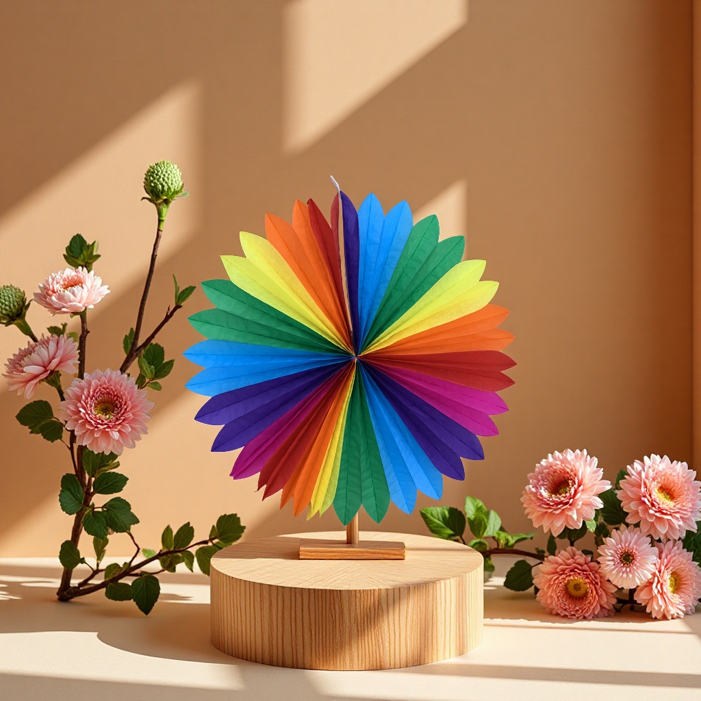 七彩纸扇花节庆装饰手工花艺布置彩色扇子墙面装饰品礼品装扮