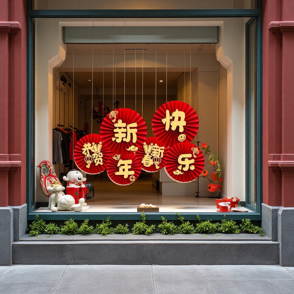 新年纸扇六件套传统手工折扇节日装饰礼品春夏节庆用品