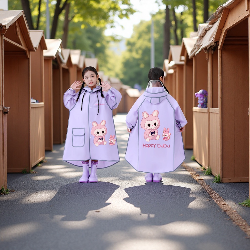 儿童长款雨衣带书包位防水速干户外轻薄男童货挡风遮阳雨具