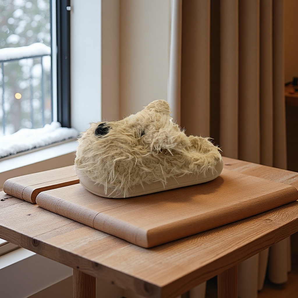 百搭潦草小狗毛毛拖鞋女秋冬厚底增高保暖包头家居鞋暖脚舒适款