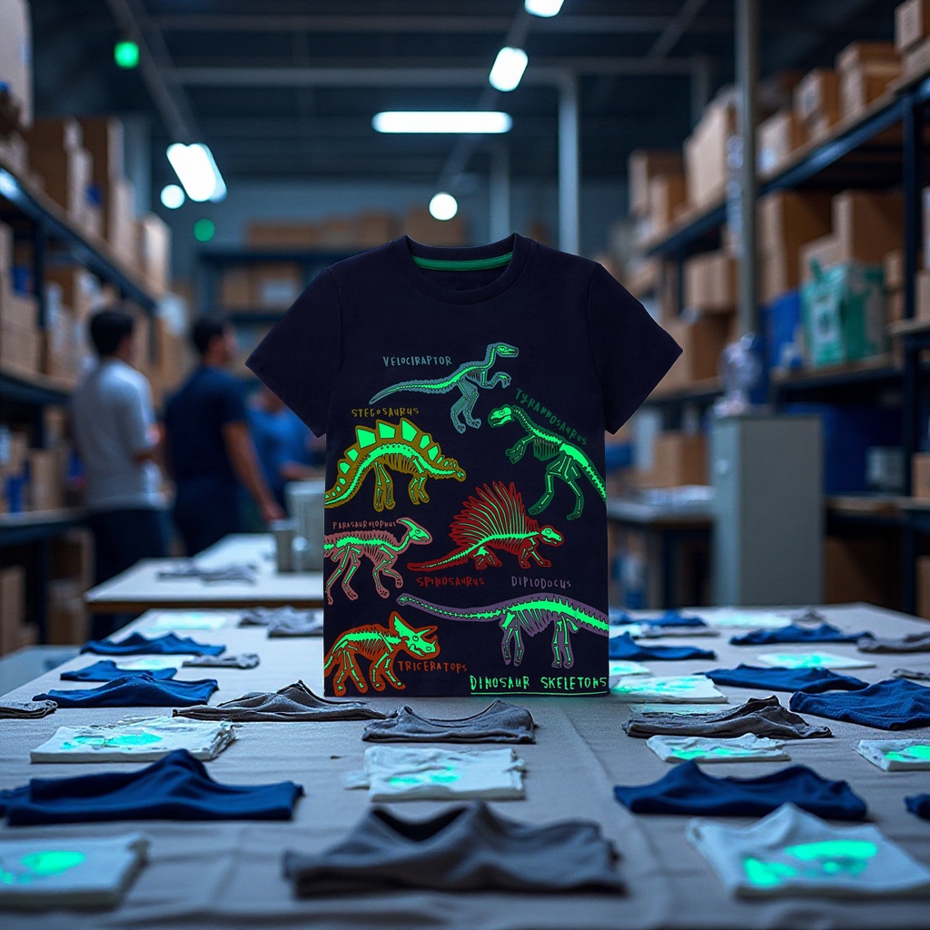童装2025夏款男童夜光恐龙短袖T恤儿童上衣工厂批发男士休闲男装新款男式T恤