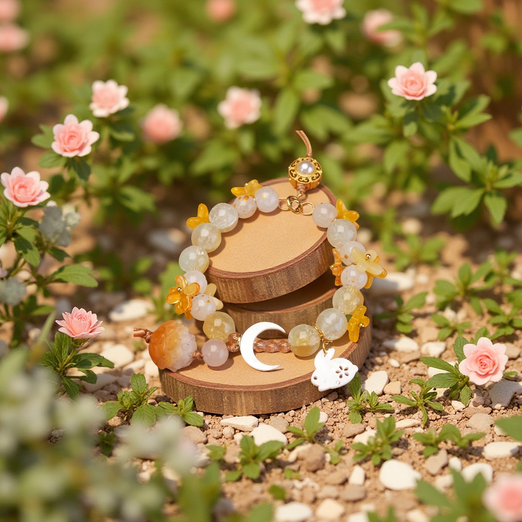 春日手工原创小花水晶手链女套装多彩星星绿项链小众设计饰品手饰