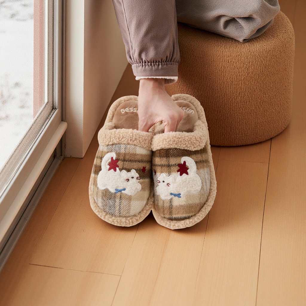 利达妮冬季女款棉拖鞋室内保暖毛毛拖鞋男士居家居鞋2025新款暖脚厚底柔软舒适