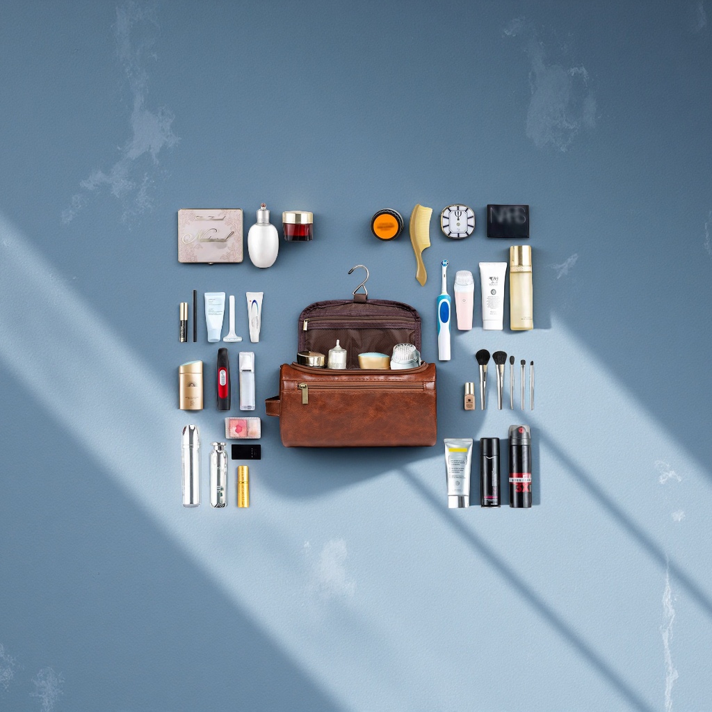 Multi-functional large-capacity women's travel storage toiletry bag, portable outings bag, simple and fashionable business trip hand-held PU waterproof makeup case, mom's dinner bag, makeup bag, leather goods Specification image