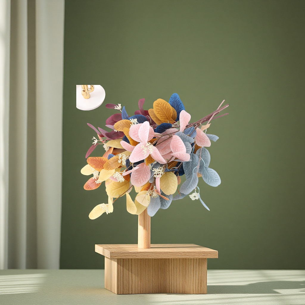 仿真绿植婚庆家居插花带果美洲桉树叶人造单支三叉叶仿真园艺装饰办公文化用品