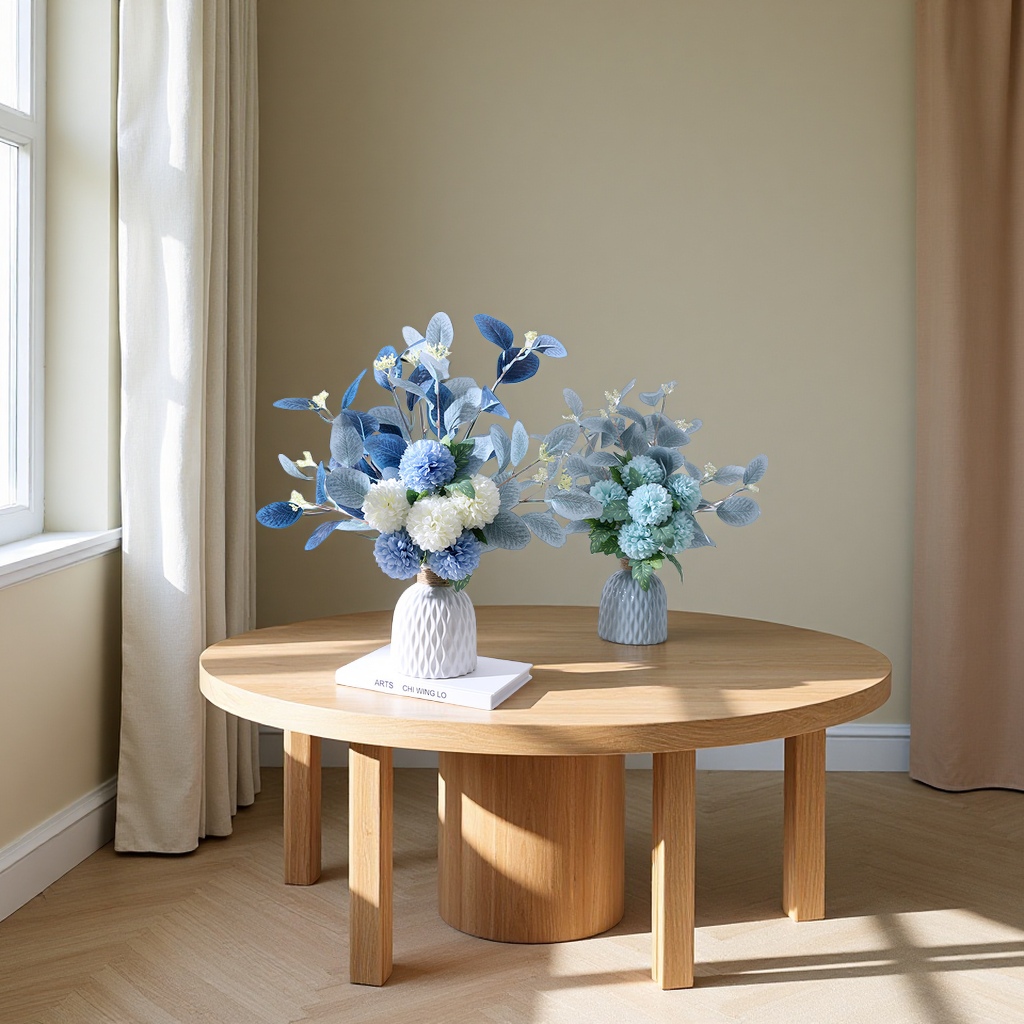 居家装饰ins风仿真桉树叶球菊花束花瓶插花假花摆件批发工艺品水晶工艺品