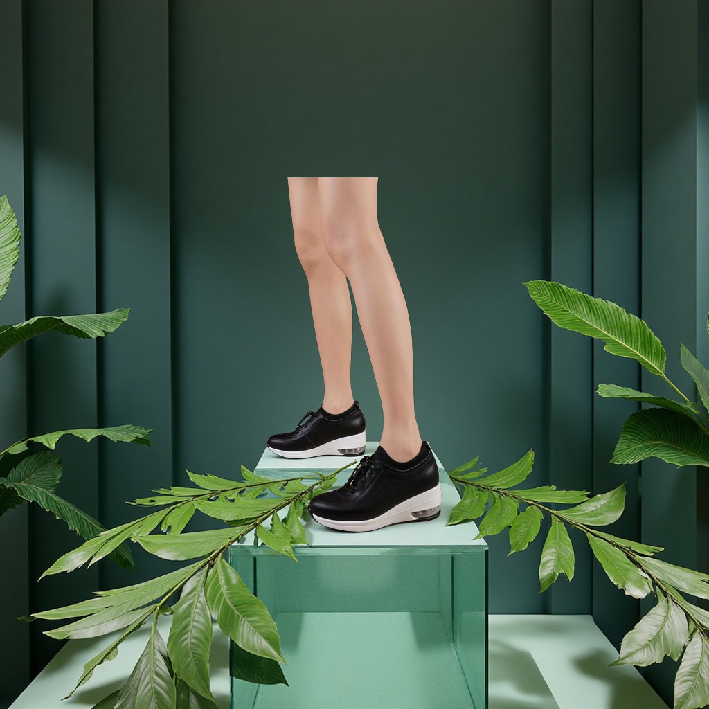 A pair of air-cushioned thick-soled deep-toe shoes, a new black mom wedge heel casual sports women's shoe and women's sandal for the autumn of 2025 details Picture