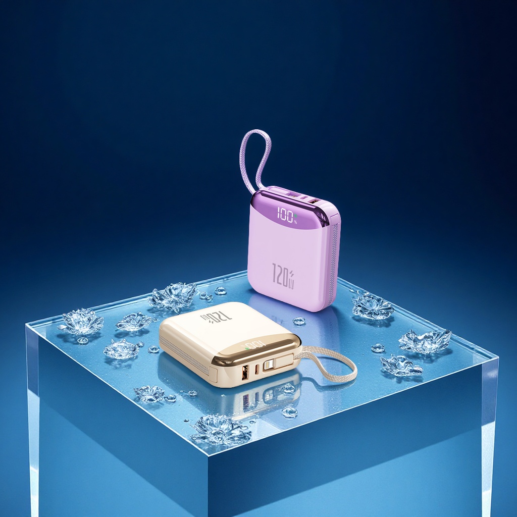 2025 New Super fast charging power bank, 20,000 mah large-capacity portable with built-in cable, digital phone power bank, gift printing details Picture