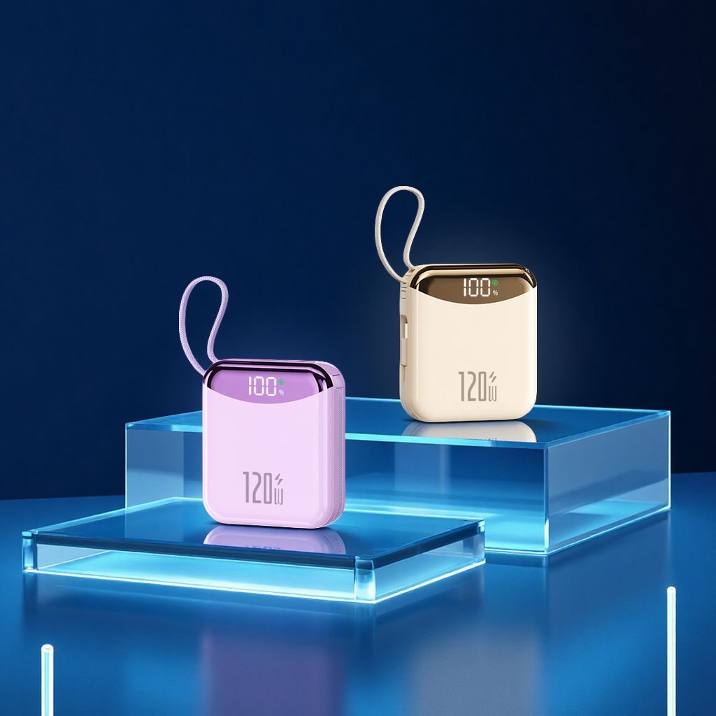 2025 New Super fast charging power bank, 20,000 mah large-capacity portable with built-in cable, digital phone power bank, gift printing Specification image