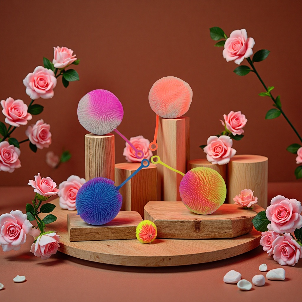 Factory direct sales of two-color short and dense hairball glowing children's stress-relieving toys, release flash balls, fun hand-controlled relaxation toys Specification image