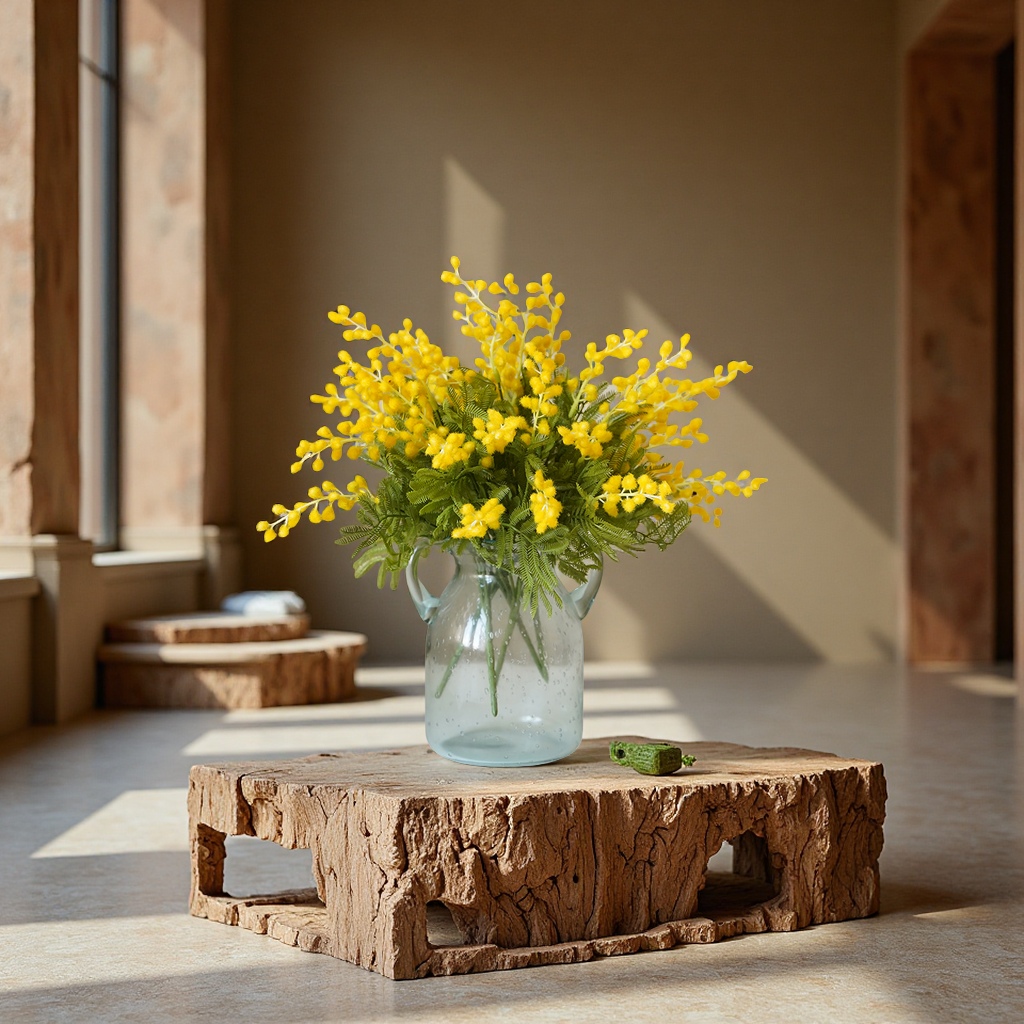 高档仿真花金合欢塑料花毛绒三叉王樱花田园风格装饰假花批发美容护肤彩妆眼影