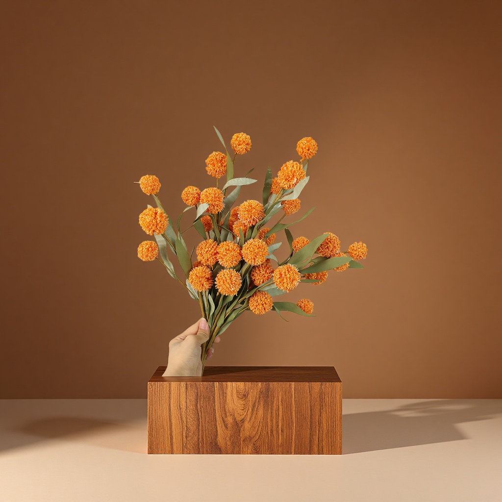 跨境热销新款仿真六头黄金球家居装饰插花摆件摄影道具花卉球菊假花宠物园艺用品