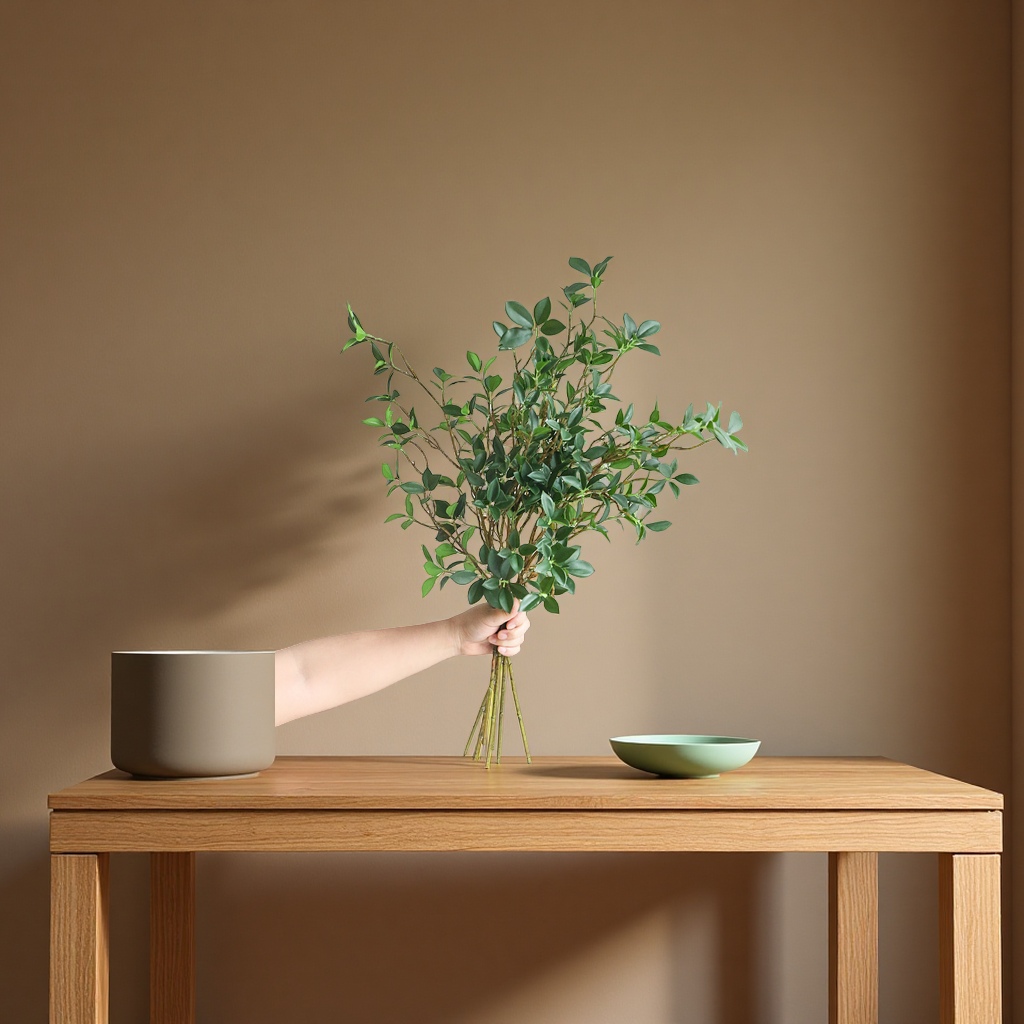 仿真绿植米兰叶榕树叶小清新家居茶几装饰人造假花办公园艺摆件榕叶绿植绿植装饰品