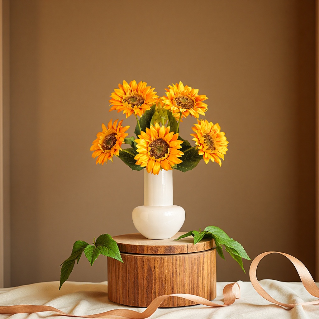 仿真单枝太阳花向日葵家居装饰婚礼插花DIY手捧花配材办公文化仿真花礼盒