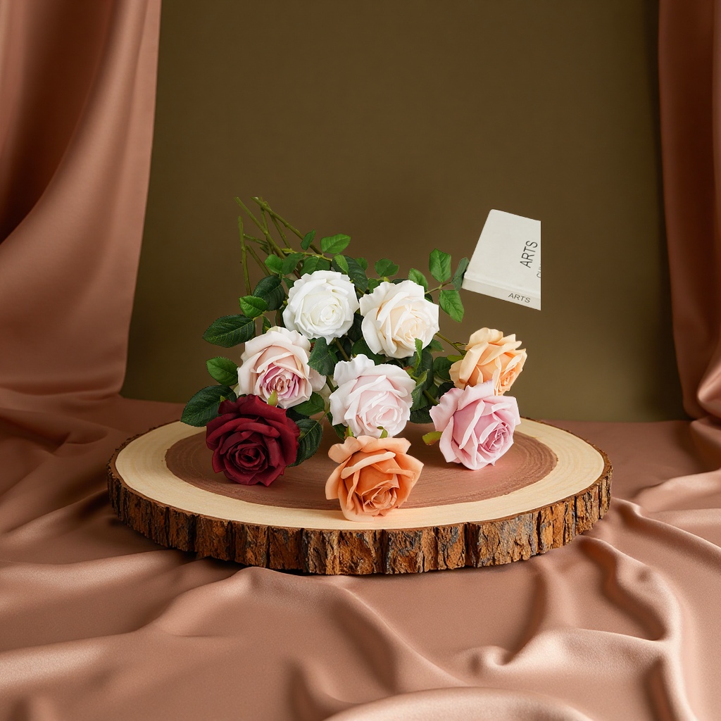 仿真玫瑰花朵单枝慕斯插花婚庆客厅装饰摄影道具批发办公文化仿真园艺礼盒