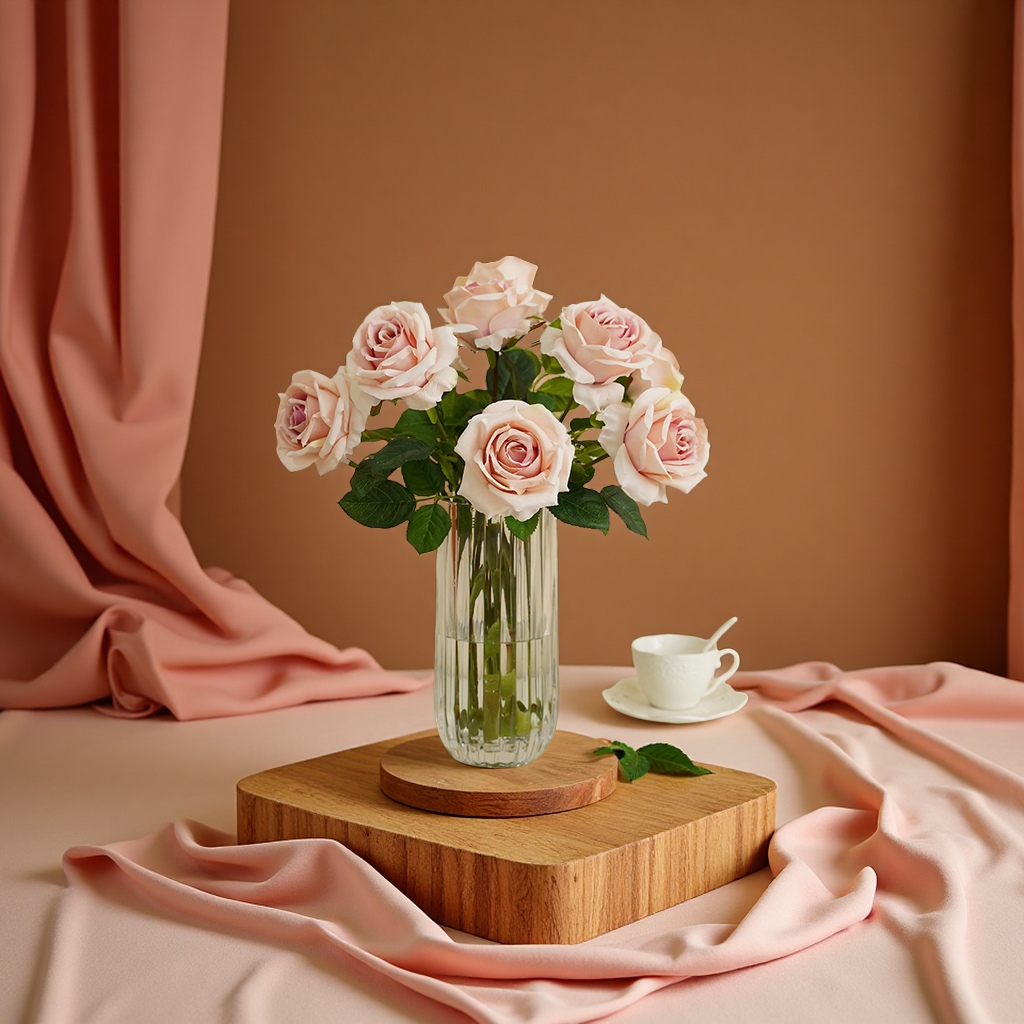 Artificial rose flower single mousse flower arrangement, wedding living room decoration, photography props wholesale, office culture, artificial garden gift box details Picture