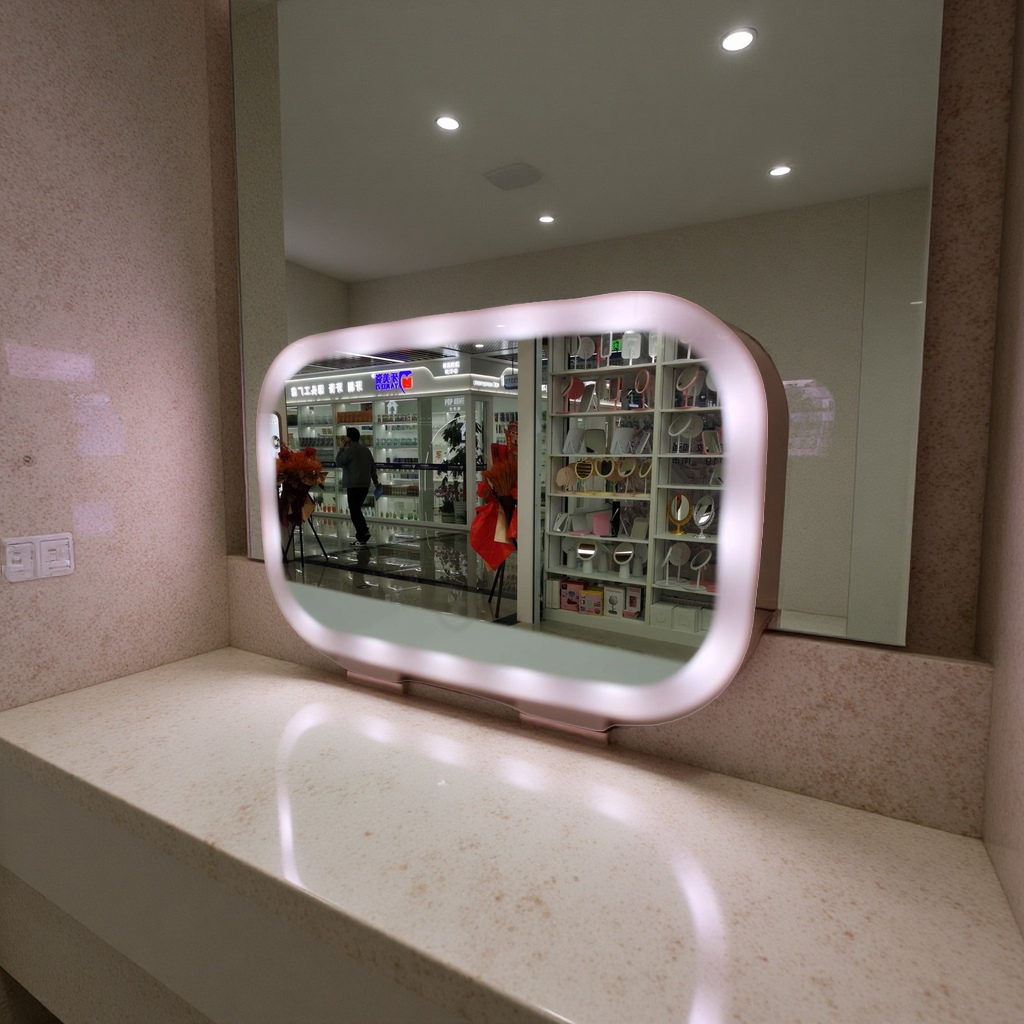 三色灯光智能镜子多功能化妆镜带触控调节高清显示适用美容护肤家用装饰